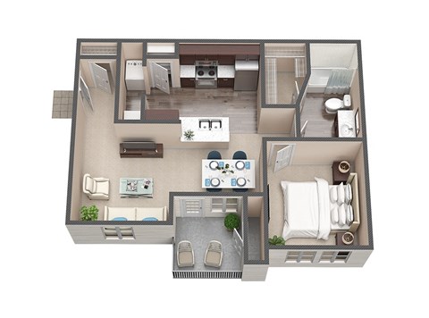 Floor plan for 1 bed, 1 bath, 688 sqft